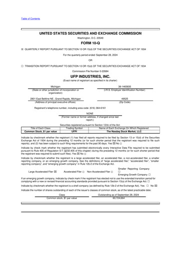 Miniature UFP Industries
 10-Q Rapport trimestriel 2024 