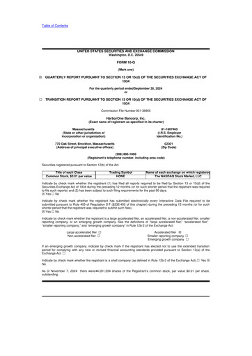 Thumbnail HarborOne Bancorp
 10-Q Quarterly Report FY2024 