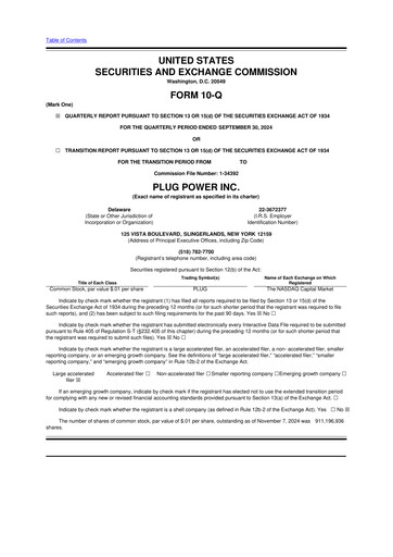 Thumbnail Plug Power 10-Q Quarterly Report FY2024 