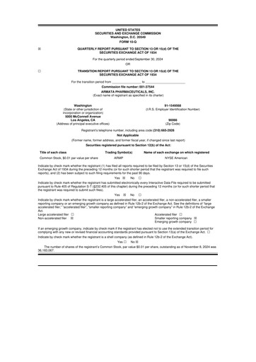 Miniature Armata Pharmaceuticals 10-Q Rapport trimestriel 2024 