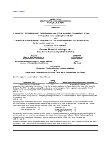 Thumbnail Esquire Financial Holdings 10-Q Quarterly Report FY2024 