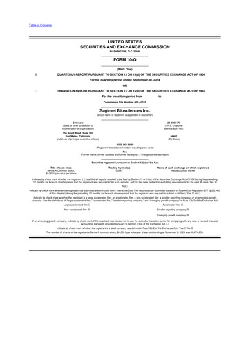 Miniature Sagimet Biosciences 10-Q Rapport trimestriel 2024 