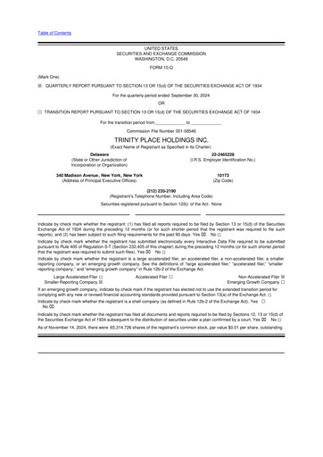 Thumbnail Trinity Place Holdings
 10-Q Quarterly Report FY2024 