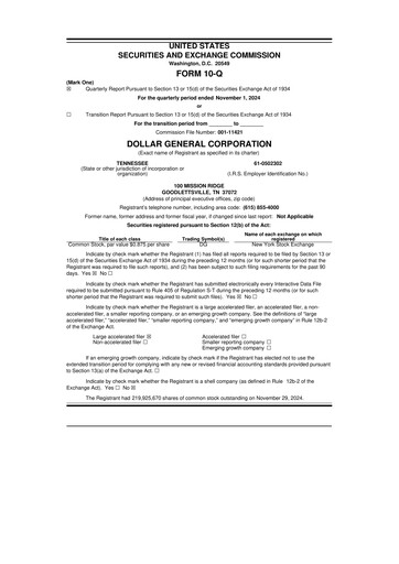 Miniature Dollar General 10-Q Rapport trimestriel 2024 