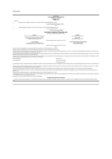 Thumbnail Innovative Industrial Properties
 10-K Annual Report 2024