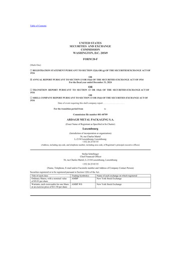 Miniature Ardagh Metal Packaging 20-F Rapport annuel 2024