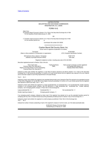 Miniature Cracker Barrel 10-Q Rapport trimestriel 2025 