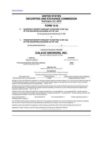 Thumbnail Calavo Growers
 10-Q Quarterly Report FY2025 
