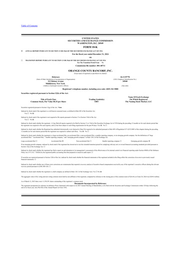 Thumbnail Orange County Bancorp 10-K Annual Report 2024