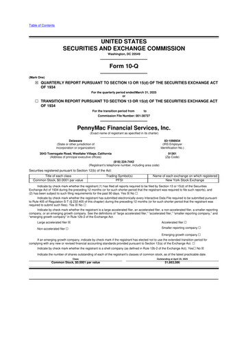 Miniature PennyMac Financial Services 10-Q Rapport trimestriel 2025 