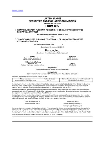Thumbnail Matson 10-Q Quarterly Report FY2025 