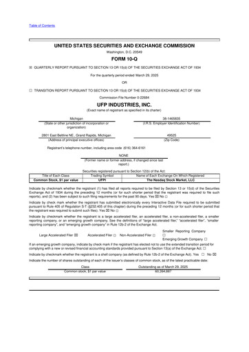 Miniature UFP Industries
 10-Q Rapport trimestriel 2025 