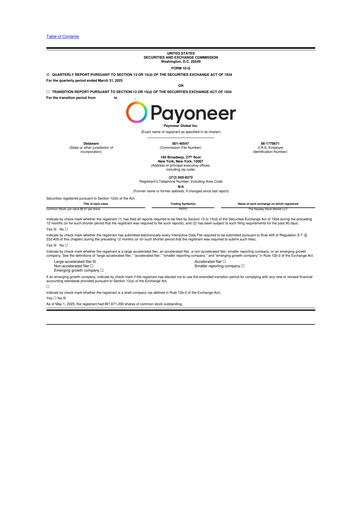 Miniature Payoneer 10-Q Rapport trimestriel 2025 