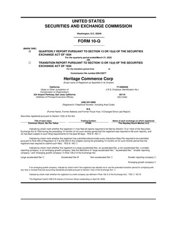 Thumbnail Heritage Commerce 10-Q Quarterly Report FY2025 