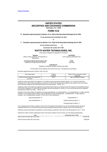 Miniature Watts Water Technologies
 10-Q Rapport trimestriel 2025 