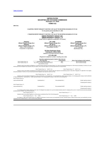 Thumbnail Simon Property Group 10-Q Quarterly Report FY 