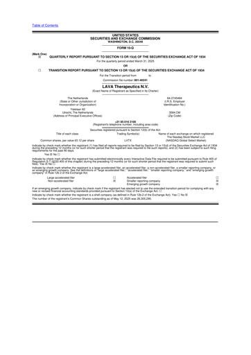 Thumbnail Lava Therapeutics 10-Q Quarterly Report FY2025 