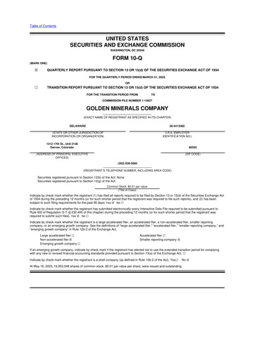 Miniature Golden Minerals
 10-Q Rapport trimestriel 2025 