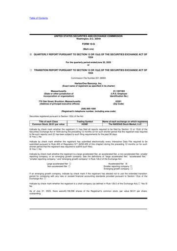 Thumbnail HarborOne Bancorp
 10-Q Quarterly Report FY2025 