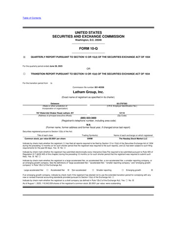Vorschaubild Latham Group 10-Q Quartalsbericht 2025 