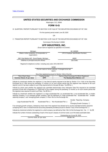 Miniature UFP Industries
 10-Q Rapport trimestriel 2025 