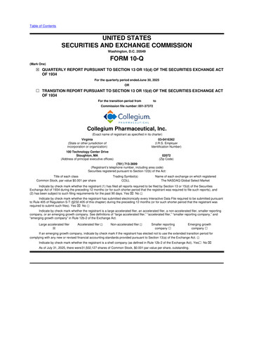 Thumbnail Collegium Pharmaceutical
 10-Q Quarterly Report FY2025 