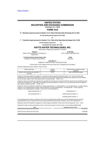 Miniature Watts Water Technologies
 10-Q Rapport trimestriel 2025 