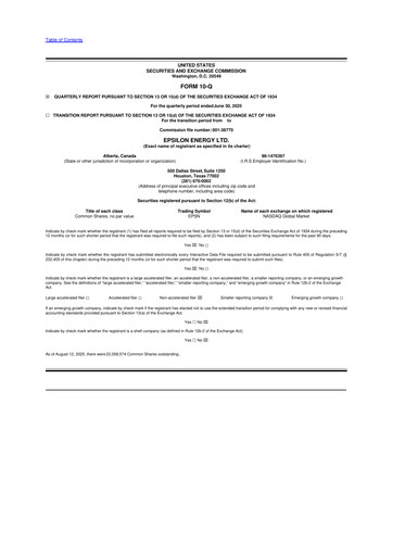 Thumbnail Epsilon Energy 10-Q Quarterly Report FY2025 