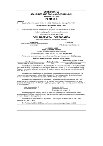 Miniature Dollar General 10-Q Rapport trimestriel 2025 