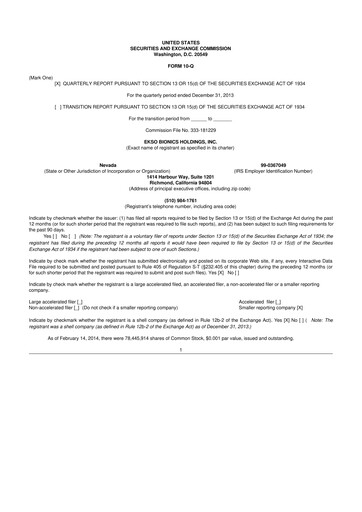 Thumbnail Ekso Bionics
 10-Q Quarterly Report FY2014 