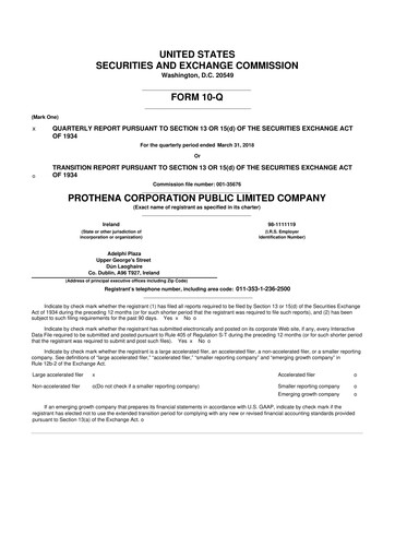 Thumbnail Prothena 10-Q Quarterly Report FY2018 