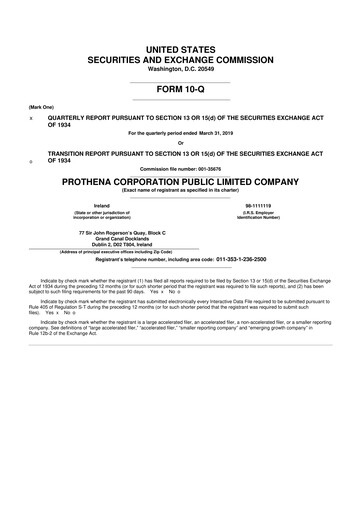 Thumbnail Prothena 10-Q Quarterly Report FY2019 