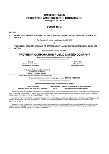 Thumbnail Prothena 10-Q Quarterly Report FY2019 