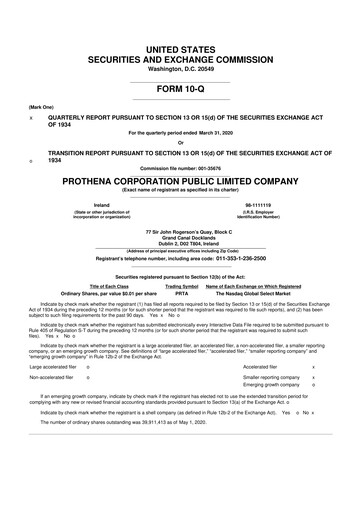 Thumbnail Prothena 10-Q Quarterly Report FY2020 