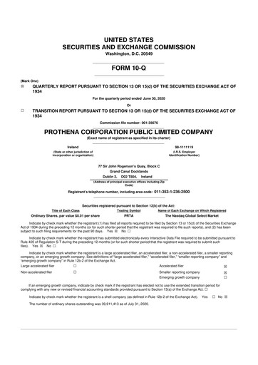 Thumbnail Prothena 10-Q Quarterly Report FY2020 