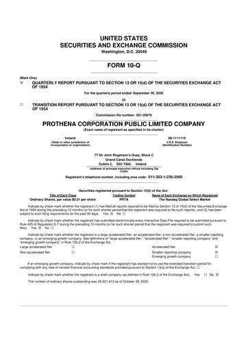 Thumbnail Prothena 10-Q Quarterly Report FY2020 
