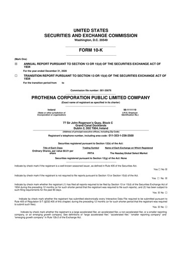 Thumbnail Prothena 10-K Annual Report 2020