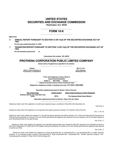 Thumbnail Prothena 10-K Annual Report 2022