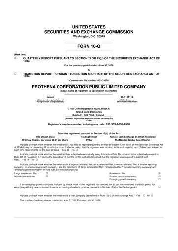 Thumbnail Prothena 10-Q Quarterly Report FY2026 