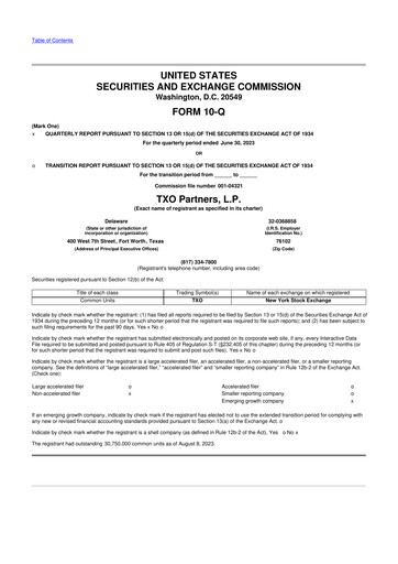 Vorschaubild TXO Partners, L.P. 10-Q Quartalsbericht 2023 
