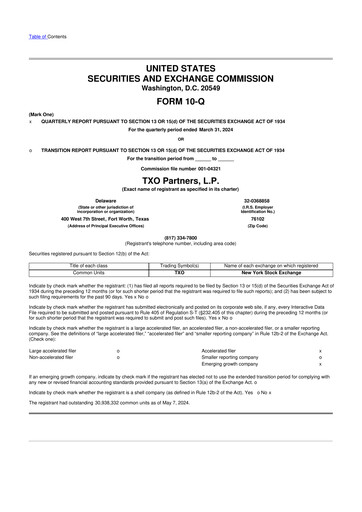 Vorschaubild TXO Partners, L.P. 10-Q Quartalsbericht 2024 