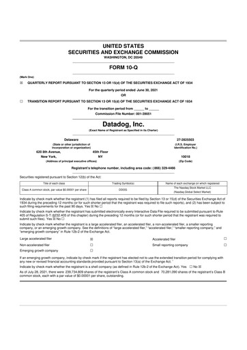 Miniature Datadog 10-Q Rapport trimestriel 2021 
