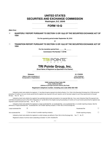 Vorschaubild Tri Pointe Homes 10-Q Quartalsbericht 2016 