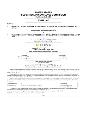 Vorschaubild Tri Pointe Homes 10-Q Quartalsbericht 2018 