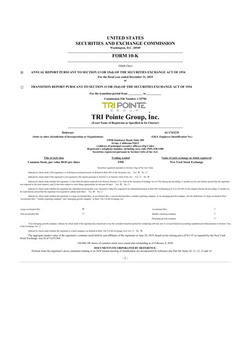 Thumbnail Tri Pointe Homes 10-K Annual Report 2019