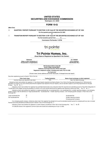 Vorschaubild Tri Pointe Homes 10-Q Quartalsbericht 2022 