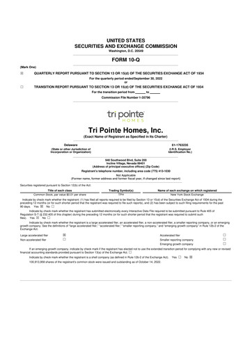 Vorschaubild Tri Pointe Homes 10-Q Quartalsbericht 2022 