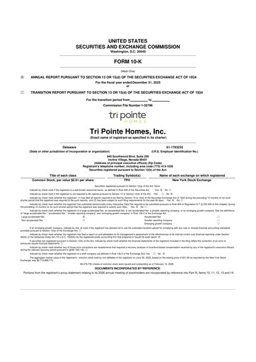 Thumbnail Tri Pointe Homes 10-K Annual Report 2025