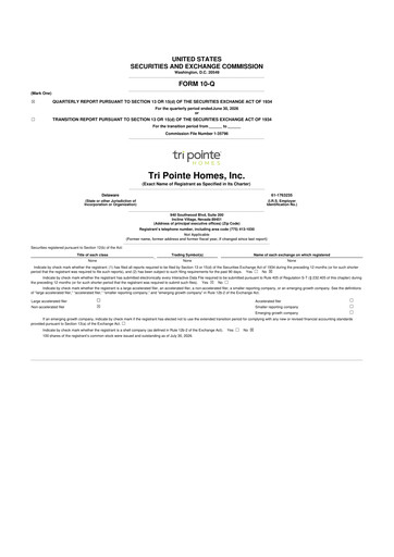 Miniature Tri Pointe Homes 10-Q Rapport trimestriel 2026 