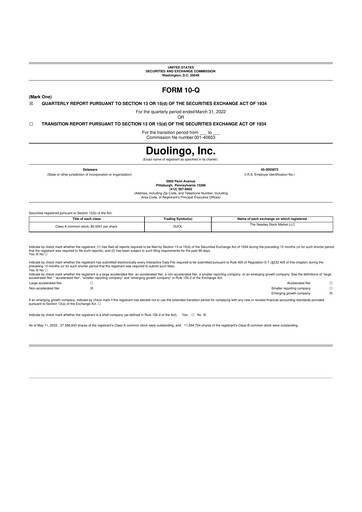 Thumbnail Duolingo 10-Q Quarterly Report FY2022 